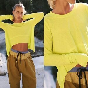 Free People Movement Tempo-Long Sleeve Tee Size Small Neon Yellow Green NWOT